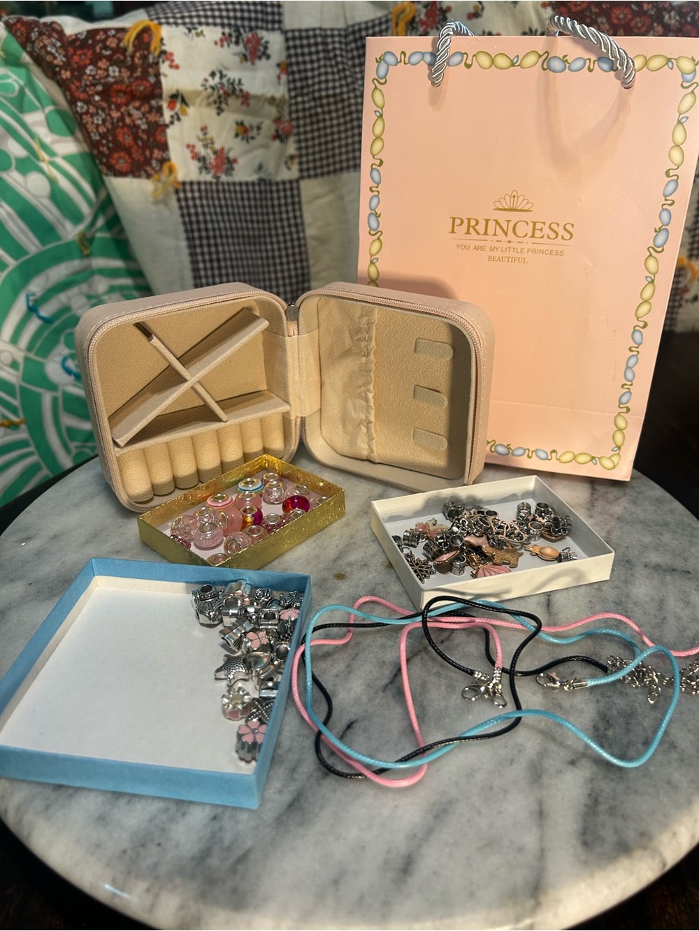Princess Pink Portable Kids Jewelry Case with Assorted Charms
